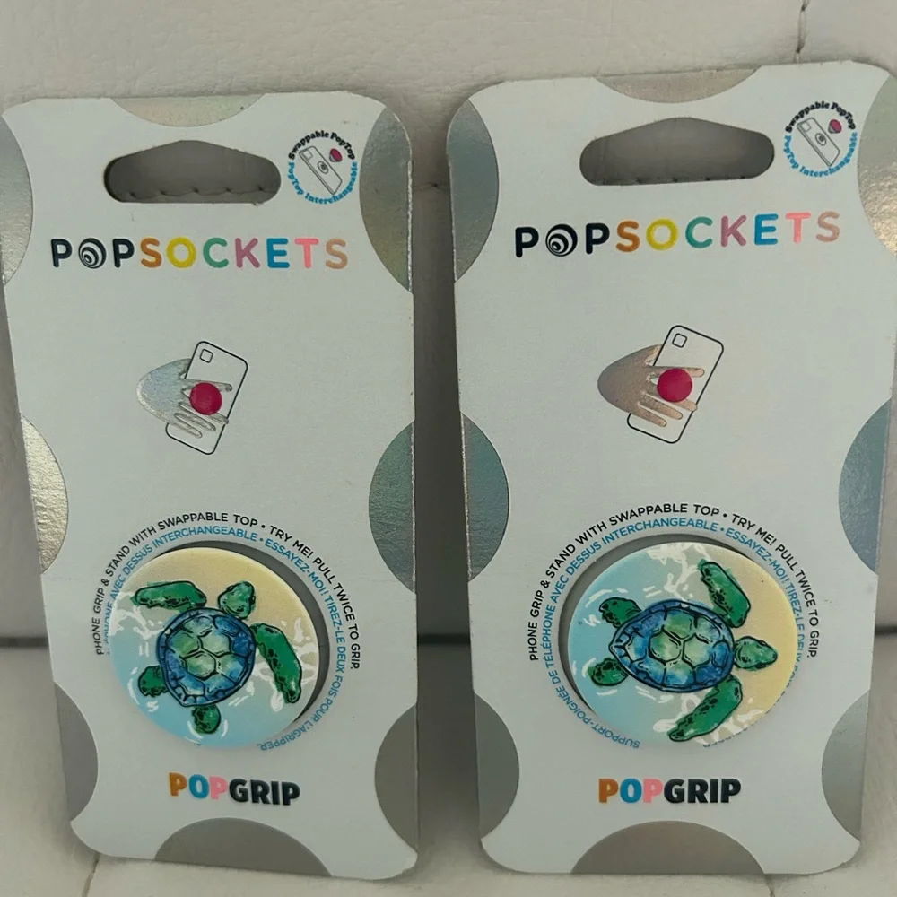 Popsockets Grip Stand Swappable Top for Cell Phones Sea Turtle Tortuga LOT OF 2